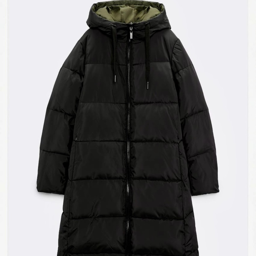 Zara Reversible Puffer Coat/Anorak in Black & Army Green = 2 coats in 1!!!